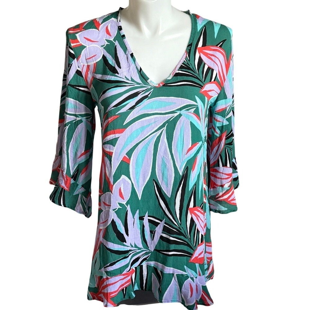 Anne Cole Womens Green Purple Pink Floral‎ Beach Swim Suit Cover Up M/L